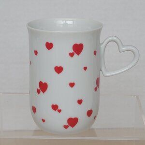 Lefton Japan Porcelain Hand Painted Hearts Valentine's Mug Cup Heart Handle 8 oz